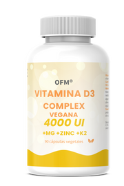 Vitamina D3 Complex Vegana · 4000 UI D3 + Magnesio + K2 + Zinc · 90 cápsulas