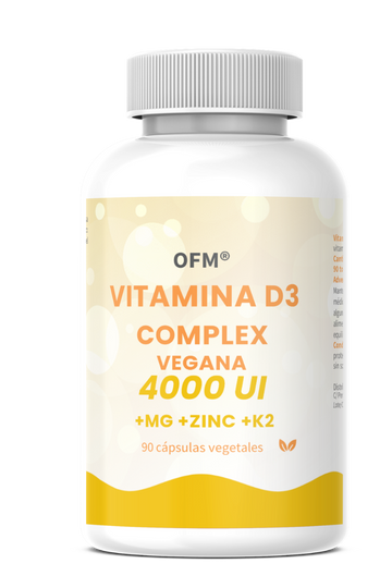 Vitamina D3 Complex Vegana · 4000 UI D3 + Magnesio + K2 + Zinc · 90 cápsulas