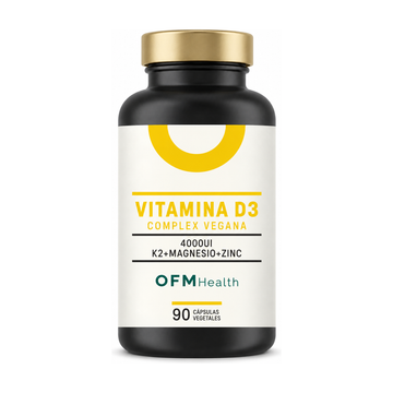 Vitamina D3 Complex Vegana · 4000 UI D3 + Magnesio + K2 + Zinc · 90 cápsulas