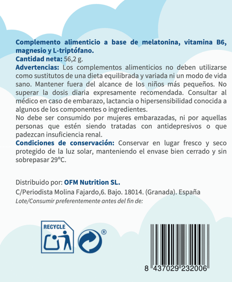 Melotime® (Melatonina Liberación Prolongada)+ Magnesio+ Triptófano+ B6. OFM® 90 cápsulas