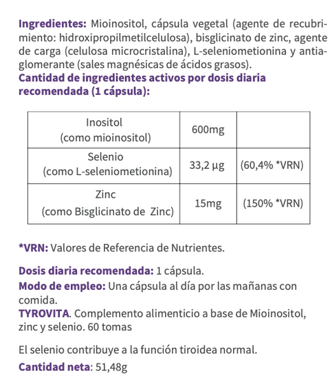 Tyrovita OFM tiroides con myo-inositol, selenio y zinc 60 cápsulas