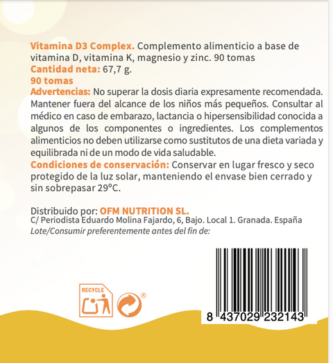 Vitamina D3 Complex Vegana. 4000 UI D3+Mg+K2+Zn. 90 cápsulas