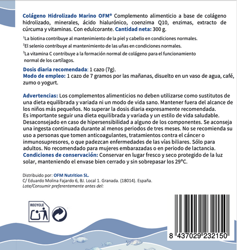 Colágeno Marino con Extracto de Cúrcuma. OFM® 300g