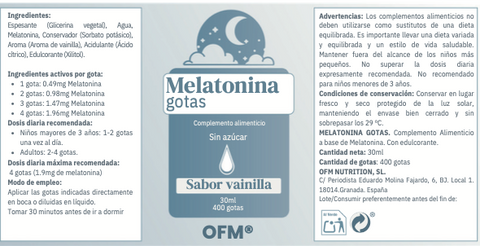 Melatonina gotas. 0,5mg por gota. 30 ml