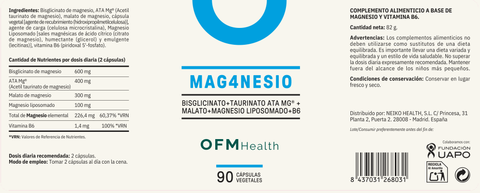 Etiqueta Mag4nesio: ingredientes e información nutricional, OFM Health
