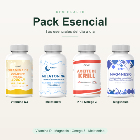 Pack Esencial · Vitamina D3, Melotime, Krill Omega 3 y Mag4nesio · OFM Health